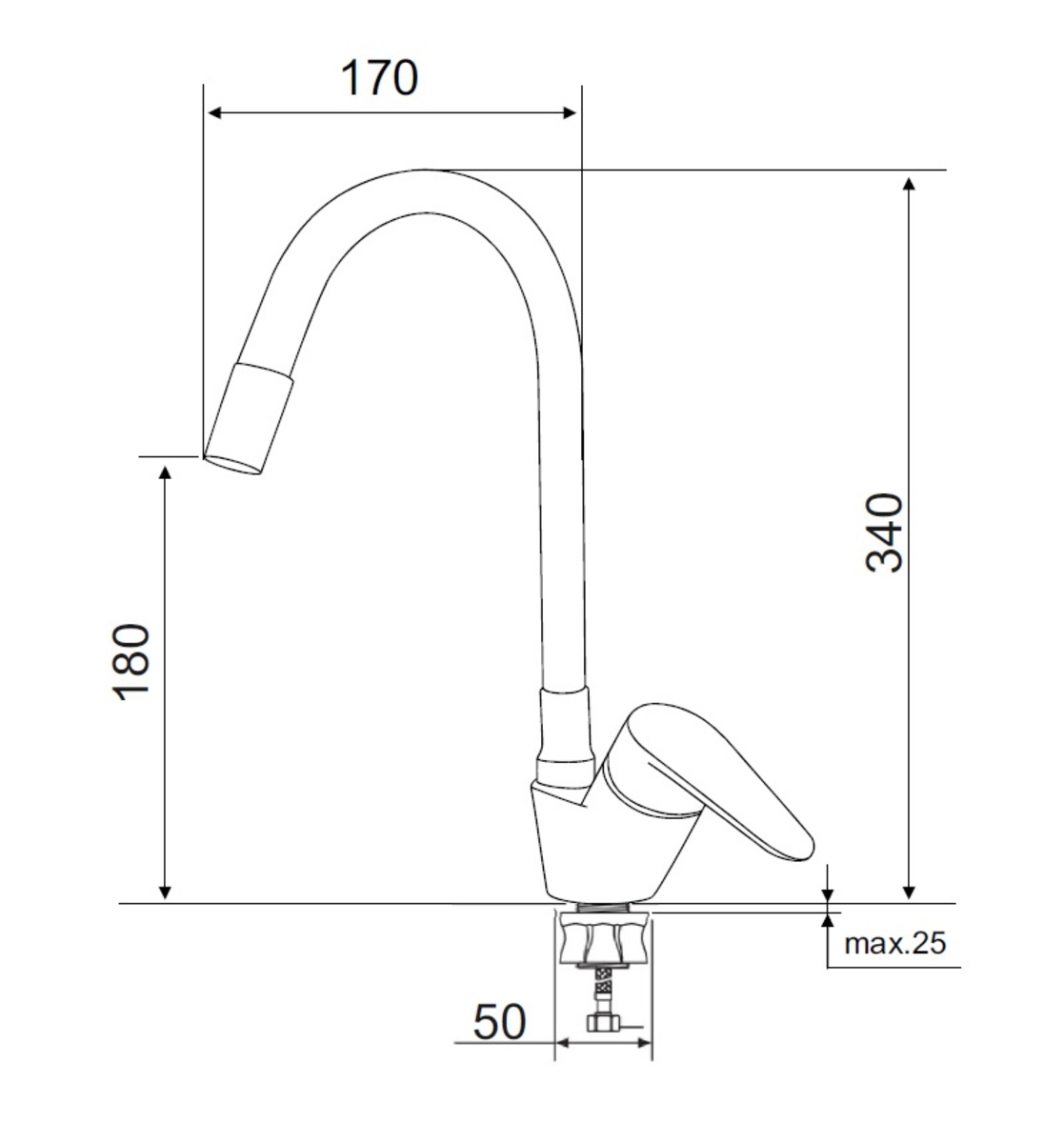 Смеситель для кухни SUS 126BL-016F Д35