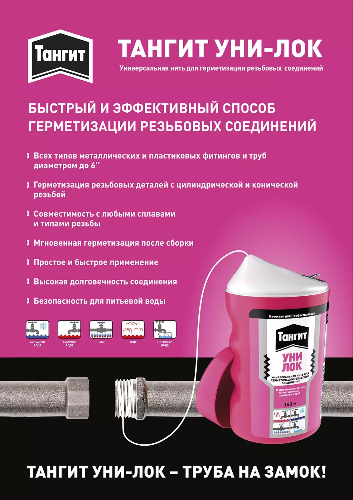 Нить Тангит Уни-лок для герметизации резьбы (160м)