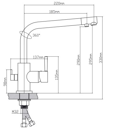 Смеситель для кухни 91401 Д35 для фильтра РМС