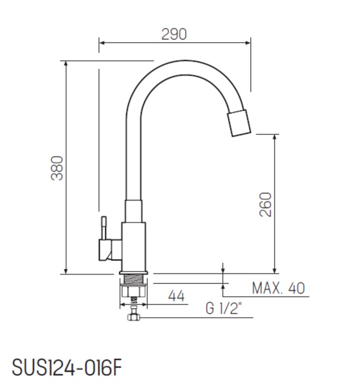Смеситель для кухни SUS 124W-016F Д35