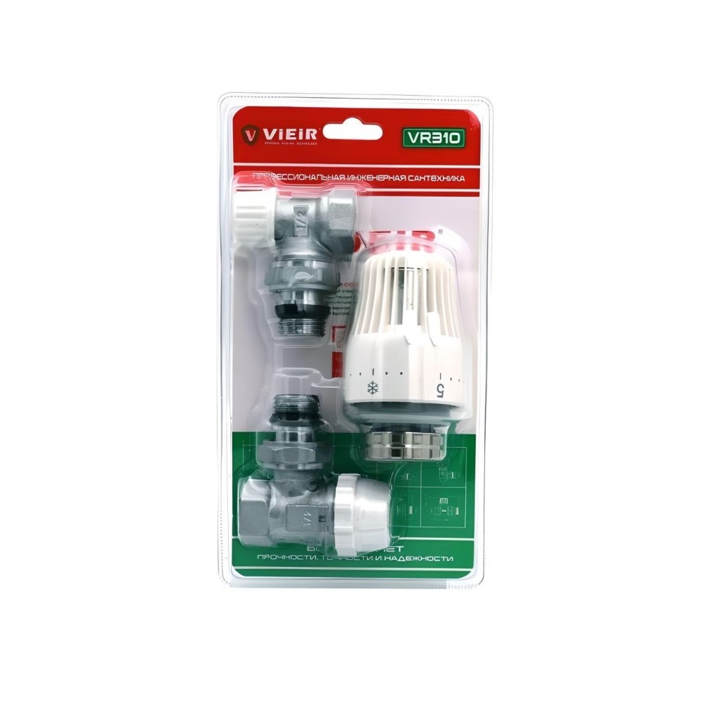 Комплект кранов угловой Vieir VR310 для радиатора с термоголовкой