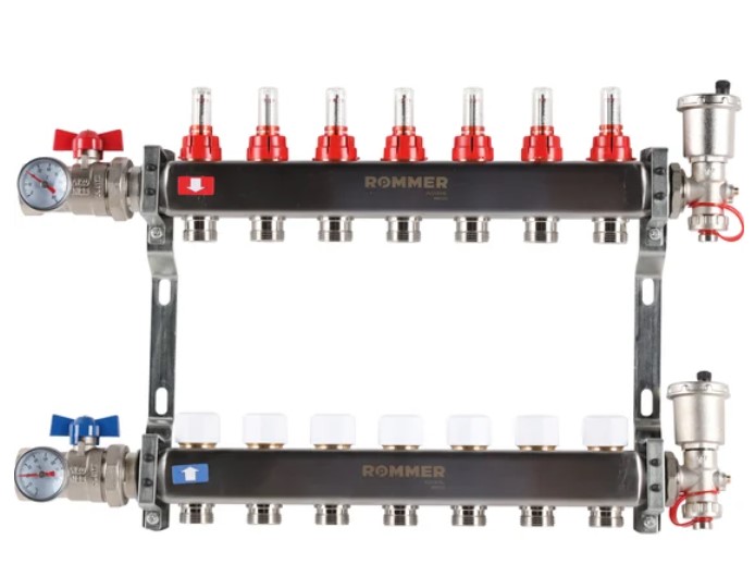 Группа коллекторов ROMMER с расходомерами 7 выходов в сборе