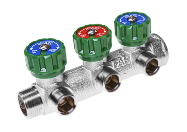 Регулирующий коллектор FAR под плоское уплотнение 3 выхода 3/4х1/2