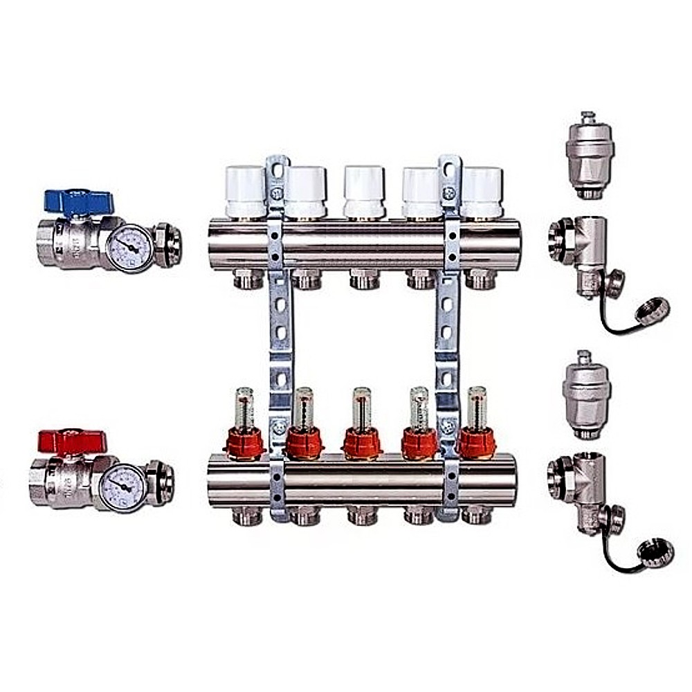Коллекторная группа 5-выходами (кранами и расходомерами)