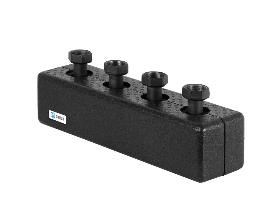 Коллектор распределительный стальной 2(3) отопительных контура в теплоизоляций DN25 STOUT