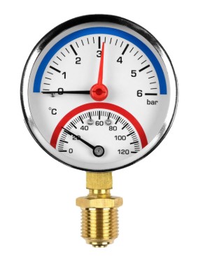 Термометр радиальный нижнее подключение 80 мм 1/2 10бар 120 гр Valfex c контр стрелой