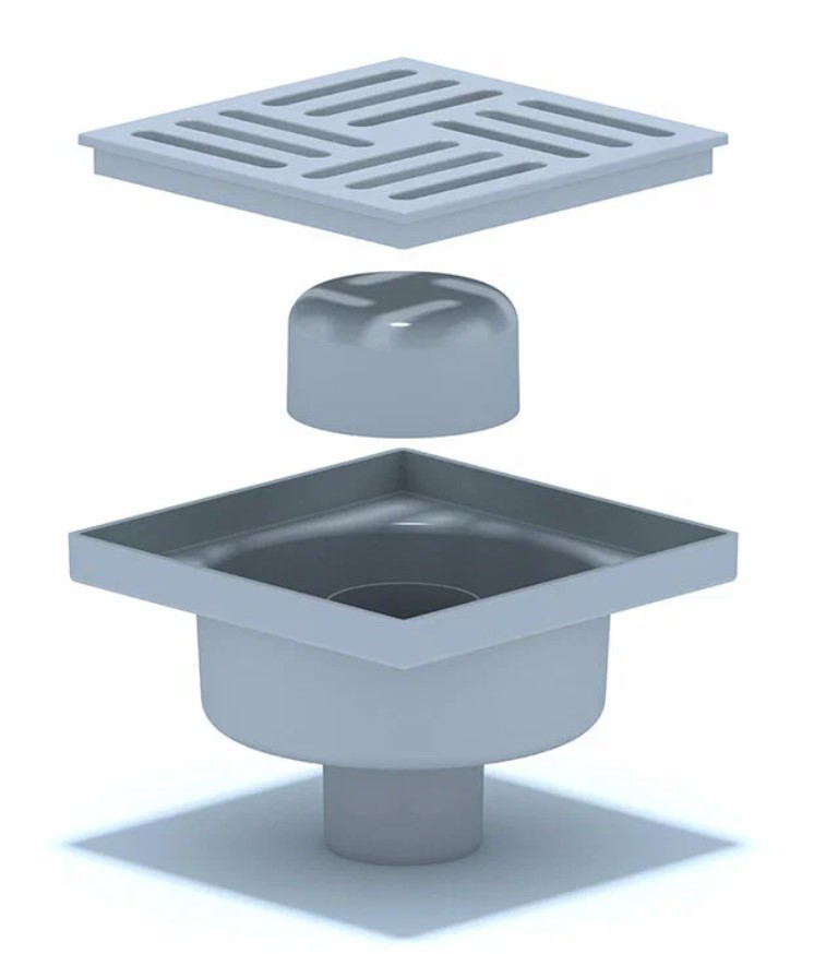 Трап вертикальный д 50 реш/пластик 150х150 с сухим затвором