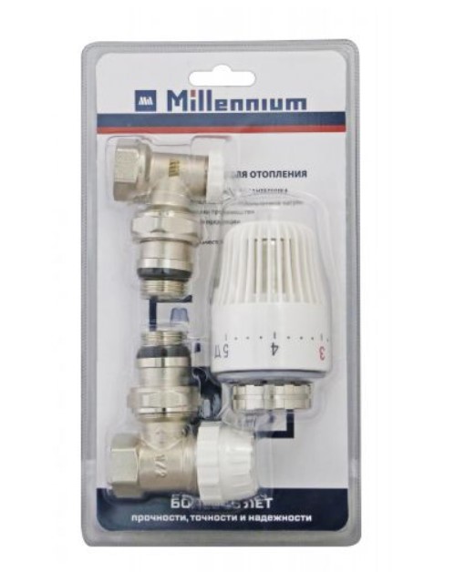 Комплект кранов 1/2 угловой с термоголовкой Millennium