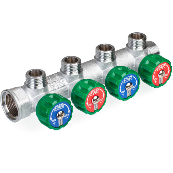 Регулирующий коллектор под плоское уплотнение 4 выхода 3/4х1/2