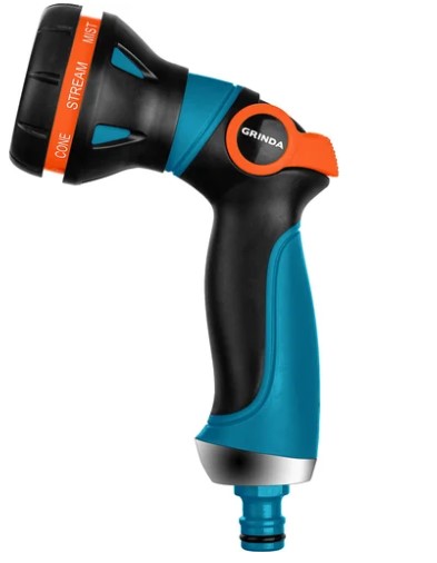 Пистолет поливочный GRINDA S-8, 8 режимов двухкомпонентный с регулятором напора 429100