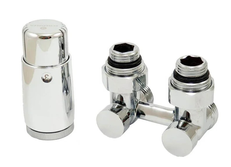 Комплект нижнего подключения угловой 3/4 с термоголовкой Хром