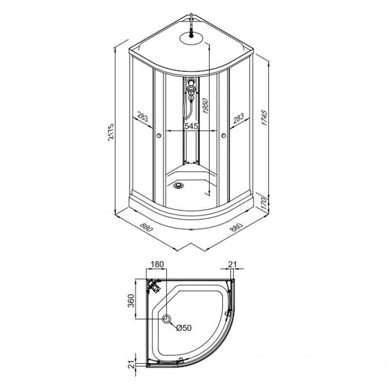 Душ кабина Maroni Aurora 88х88х217