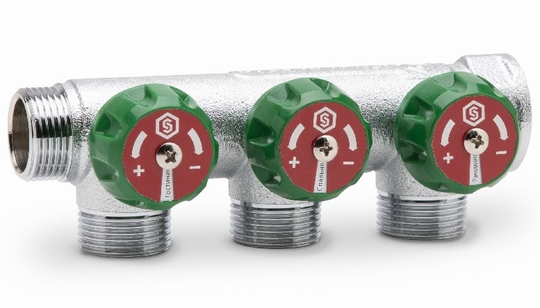 Регулирующий коллектор STOUT под плоское уплотнение 3 выхода 1х1/2