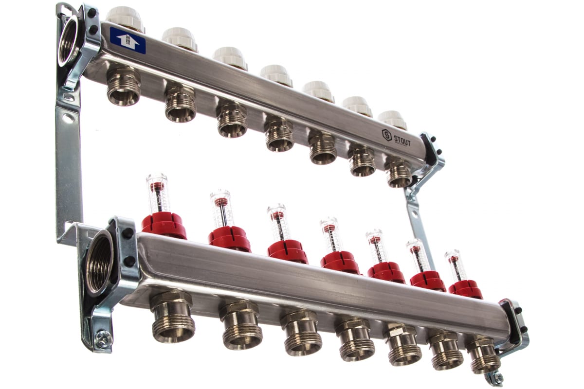 Группа коллекторов Stout c расходомерами в сборе 7 выходов