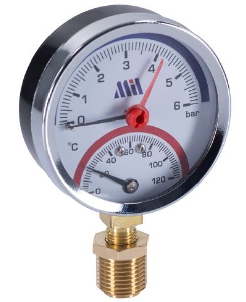 Термоманометр вертикальный 80 мм 1/2- 6бар MILLENNIUM