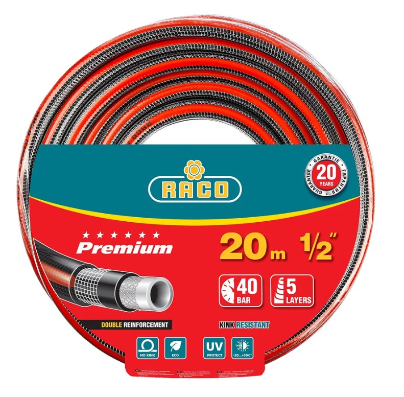 Шланг Raco Premium 1/2 20 метров 40 атм пятислойный двойное армирование 40300-1/2-20