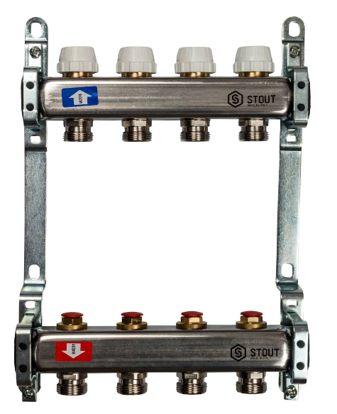 Группа коллекторов Stout без расходомеров 4 выхода SMS-0922 000004 нержавеющая сталь